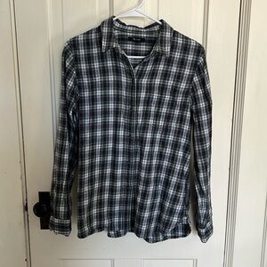 Plaid Button-Up Shirt - Black and White